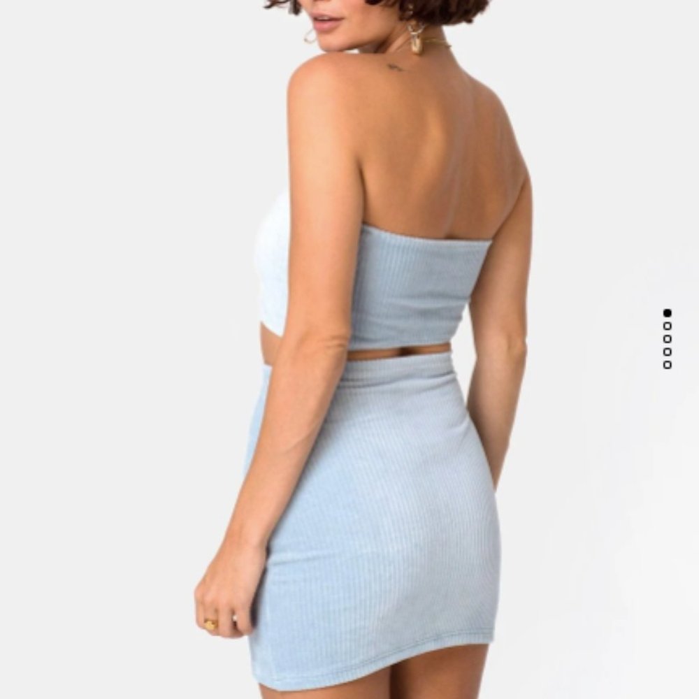 Kimmy Mini Skirt & Top in Fluffy Knit Baby Blue - Picture 2 of 4